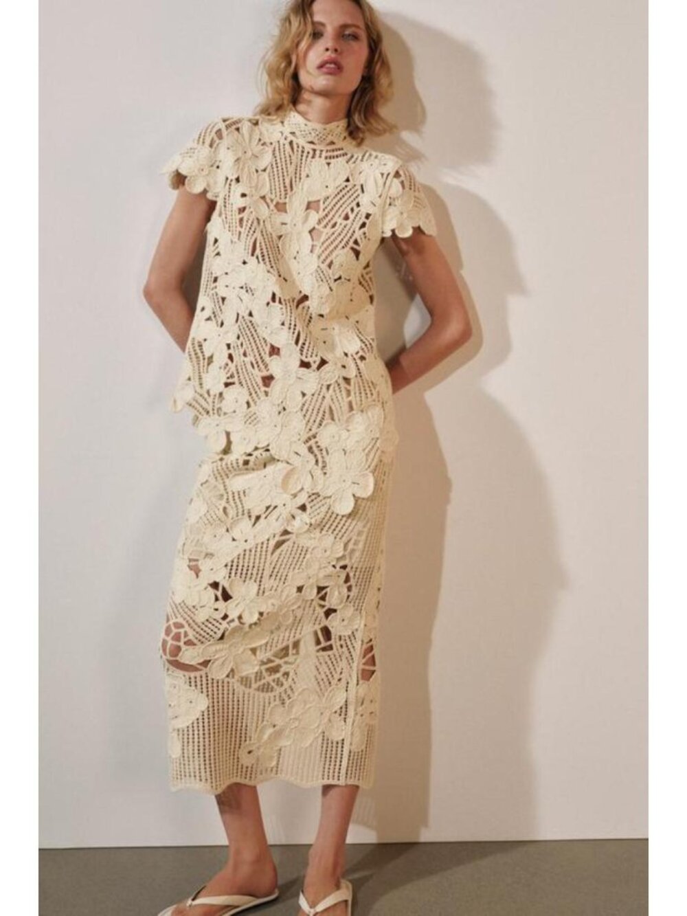 ZARA ZW COLLECTION CROCHET MIDI SKIRT - Picture 5 of 8